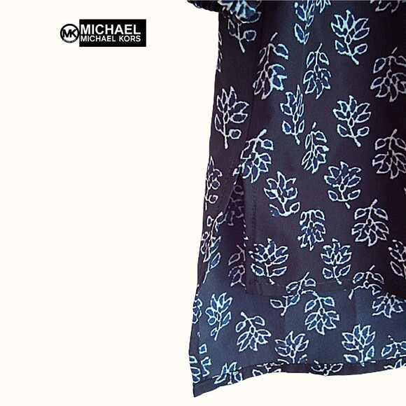 MICHAEL Michael Kors NEW Real Navy Vine-Leaf Zip 3/4 Sleeve Top - Picture 8 of 12